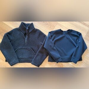 all in motion Black Sherpa Half-Zip Hoodie & Black Crewneck Sweatshirt Duo